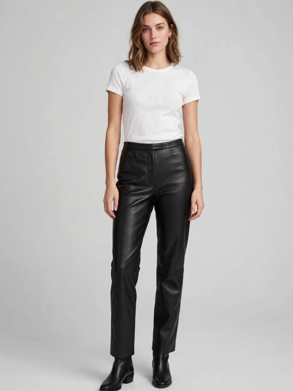 Investments Genuine Lambskin Leather Pants Black Lined Straight Leg - Size 14